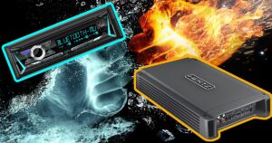 A cold icy hand and a radio on one side and a fire and amplifier on the other